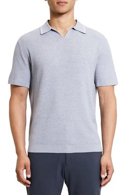 Theory Birke Linen Blend Thermal Stitch Polo Sweater in Grey Heather/White - Vr3