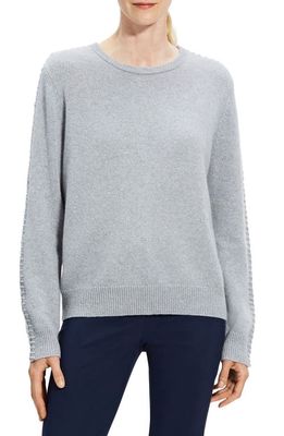 Theory Blanket Stitch Trim Crewneck Cashmere Sweater in Winter Blue Multi - 0Z9