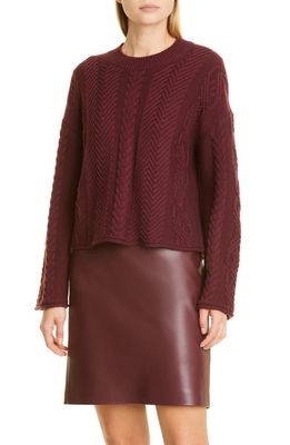 Theory Cable Knit Wool & Cashmere Sweater in Burgundy