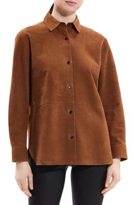 Theory Classic Suede Button-Up Shirt in Teak