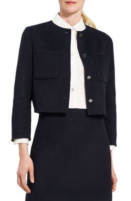 Theory Collarless Wool & Cashmere Crop Blazer in New Navy - Gx1