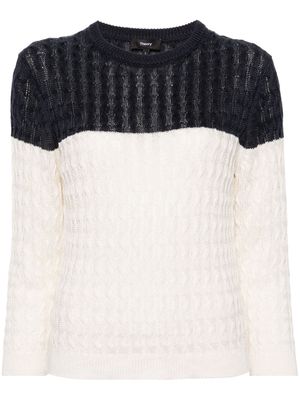 Theory colour-block cable-knit jumper - Blue