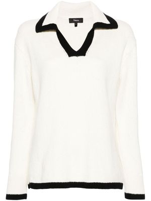 Theory contrasting-trim split-collar jumper - White