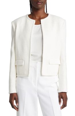 Theory Cotton Blend Crop Tweed Jacket in White