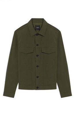 Theory Cotton Blend Twill Trucker Jacket in Olive Branch - Fat