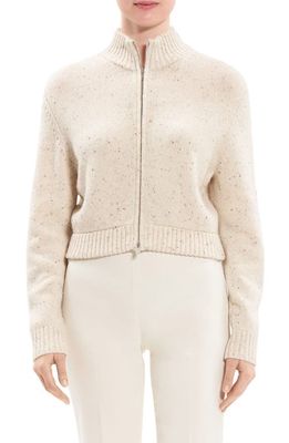 Theory Crop Zip Front Wool & Cashmere Cardigan in Cream Multi