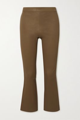 Theory - Cropped Leather Skinny Pants - Brown