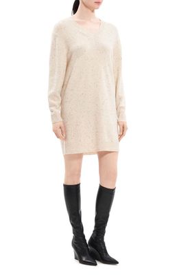 Theory Donegal Long Sleeve Wool & Cashmere Sweater Dress in Cream Multi