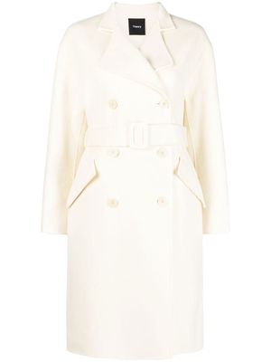 Theory double-breasted belted coat - White