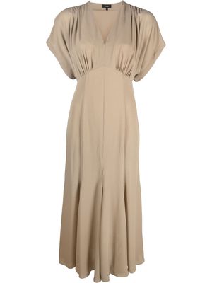 Theory draped V-Neck midi dress - Neutrals
