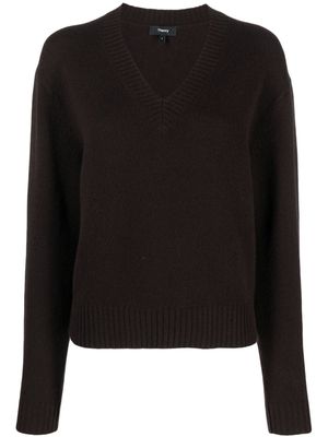 Theory fine-knit V-neck cashmere jumper - Brown
