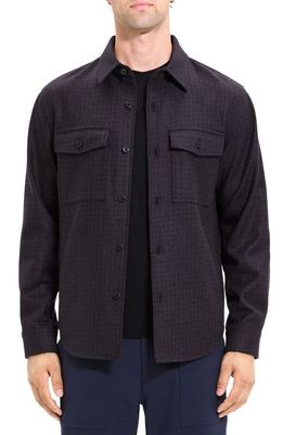 Theory Garvin Plaid Recycled Wool Blend Shirt Jacket in Purple Multicolor