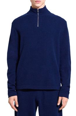 Theory Geder Quarter Zip Wool Sweater in Blueberry