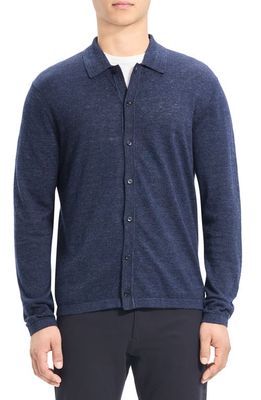 Theory Geon Linen Blend Button-up Sweater Shirt in New Baltic - 0W1