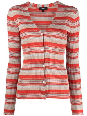 Theory horizontal-stripe cardigan - Red
