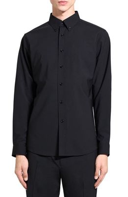 Theory Hugh Stretch Virgin Wool Button-Down Shirt in Black