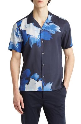 Theory Irving Abstract Print Short Sleeve Button-Up Shirt in Baltic/palace Blue Multi