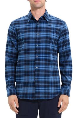 Theory Irving Garda Check Flannel Shirt in Blue Multi