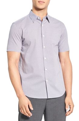 Theory Irving Geo Print Stretch Short Sleeve Button-Up Shirt in Misty Haze Multi
