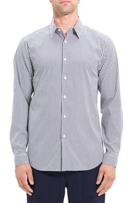 Theory Irving Jay Stripe Stretch Cotton Blend Button-Up Shirt in White/Baltic - 05N