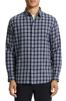 Theory Irving Medium Check Cotton Button-Up Shirt in Baltic Multi - Zci