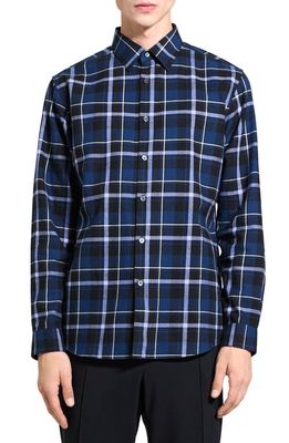Theory Irving Plaid Flannel Button-Up Shirt in Blueberry Multi - Rtp
