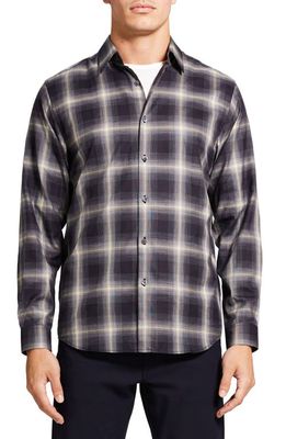 Theory Irving Shade Cotton Flannel Button-Up Shirt in Black Multi - A0P