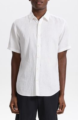 Theory Irving Solid Short Sleeve Linen Button-Up Shirt in White