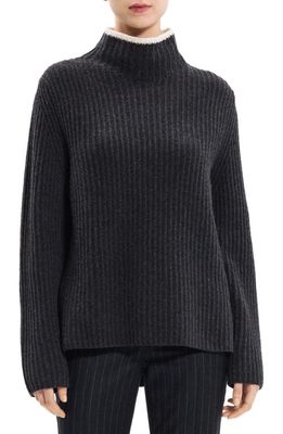 Theory Karenia Rib Wool & Cashmere Sweater in Charcoal/Ivory