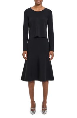 Theory Layered Long Sleeve Dress in Black