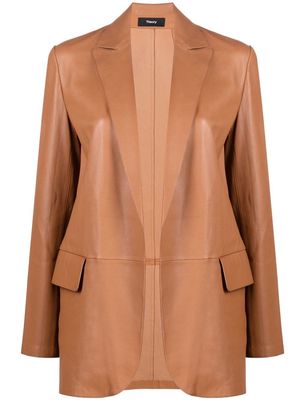 Theory leather open front blazer - Brown