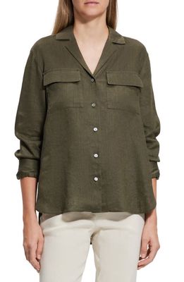 Theory Linen Shirt in Dark Olive - F5J