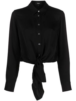 Theory long-sleeve knotted silk shirt - Black