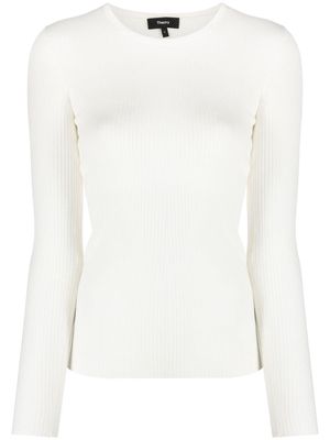 Theory long-sleeved ribbed merino-wool blouse - White