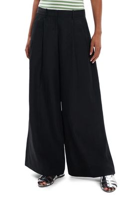 Theory Low Rise Wide Leg Linen Pants in Black