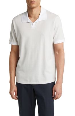 Theory Men's Malden Stripe Stretch Pima Cotton Polo Shirt in Sand/White