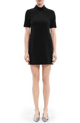 Theory Mock Neck Crepe Dress in Black
