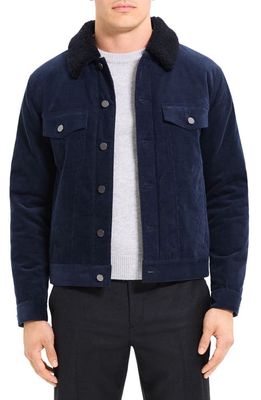 Theory Neil Stretch Corduroy Jean Jacket with Faux Fur Lining in Baltic - Xhx