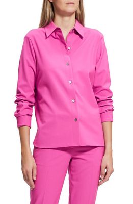 Theory New Straight Stretch Wool Button-Up Shirt in Carnation