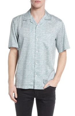 Theory Noll Geo Print Short Sleeve Button-Up Camp Shirt in Dark Stratus/Ivory