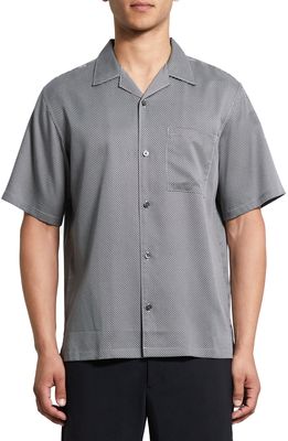 Theory Noll Microprint Short Sleeve Button-Up Camp Shirt in Tapir Multi