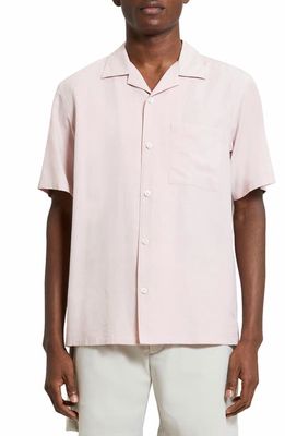 Theory Noll Short Sleeve Button-Up Camp Shirt in Viola