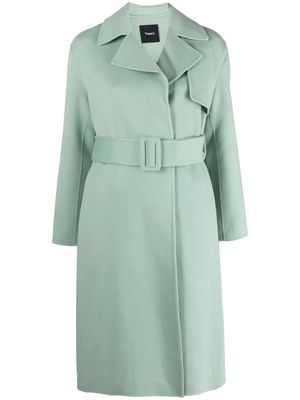 Theory notched-lapels belted coat - Green