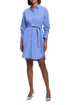 Theory Oversize Stripe Long Sleeve Cotton Shirtdress in Bright Blue Multi