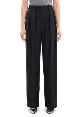 Theory Pleated Straight Leg Wool Pants in New Charcoal Melange - 0Vm