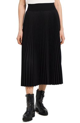 Theory Pleated Wool Blend Midi Skirt in Black