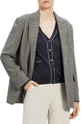 Theory Relaxed Cotton & Wool Blend Jacket in Black/Cream Multi