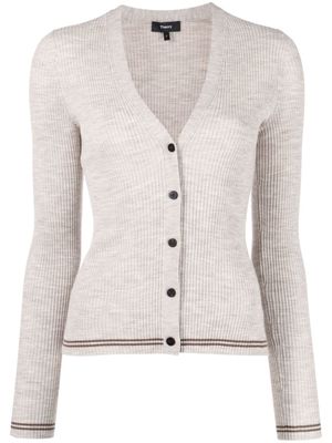 Theory ribbed-knit striped-detail cardigan - Grey