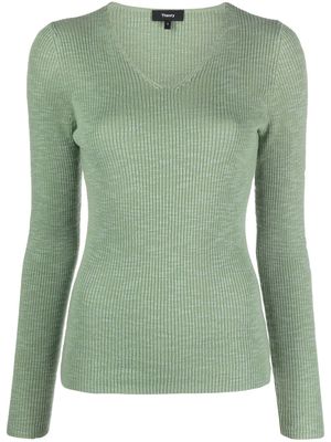 Theory ribbed knit V-neck jumper - Green