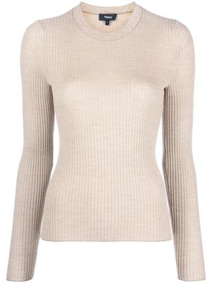 Theory ribbed long-sleeved knitted top - Neutrals